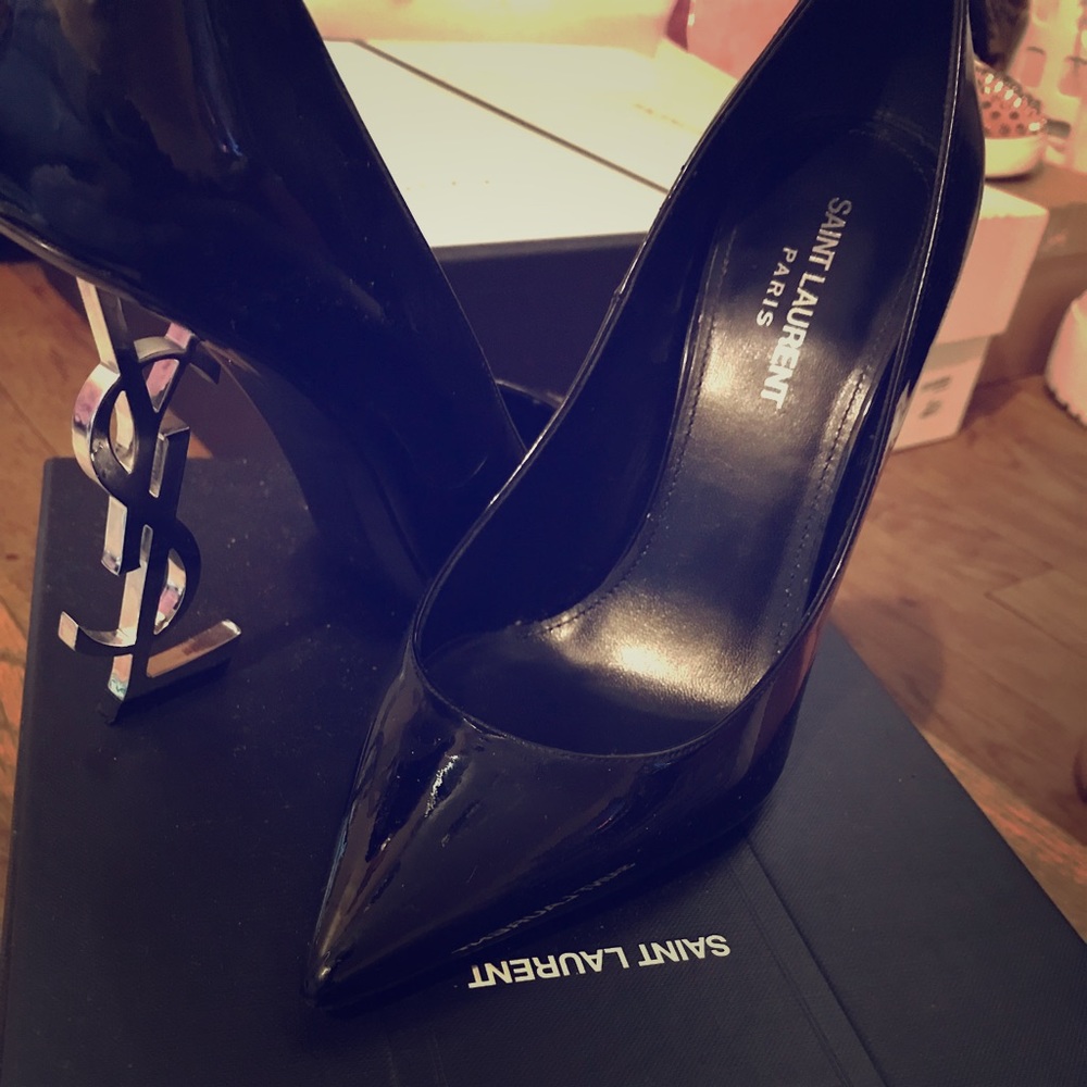 YSL Yves Saint Laurent Black/Silver Opium heel 38